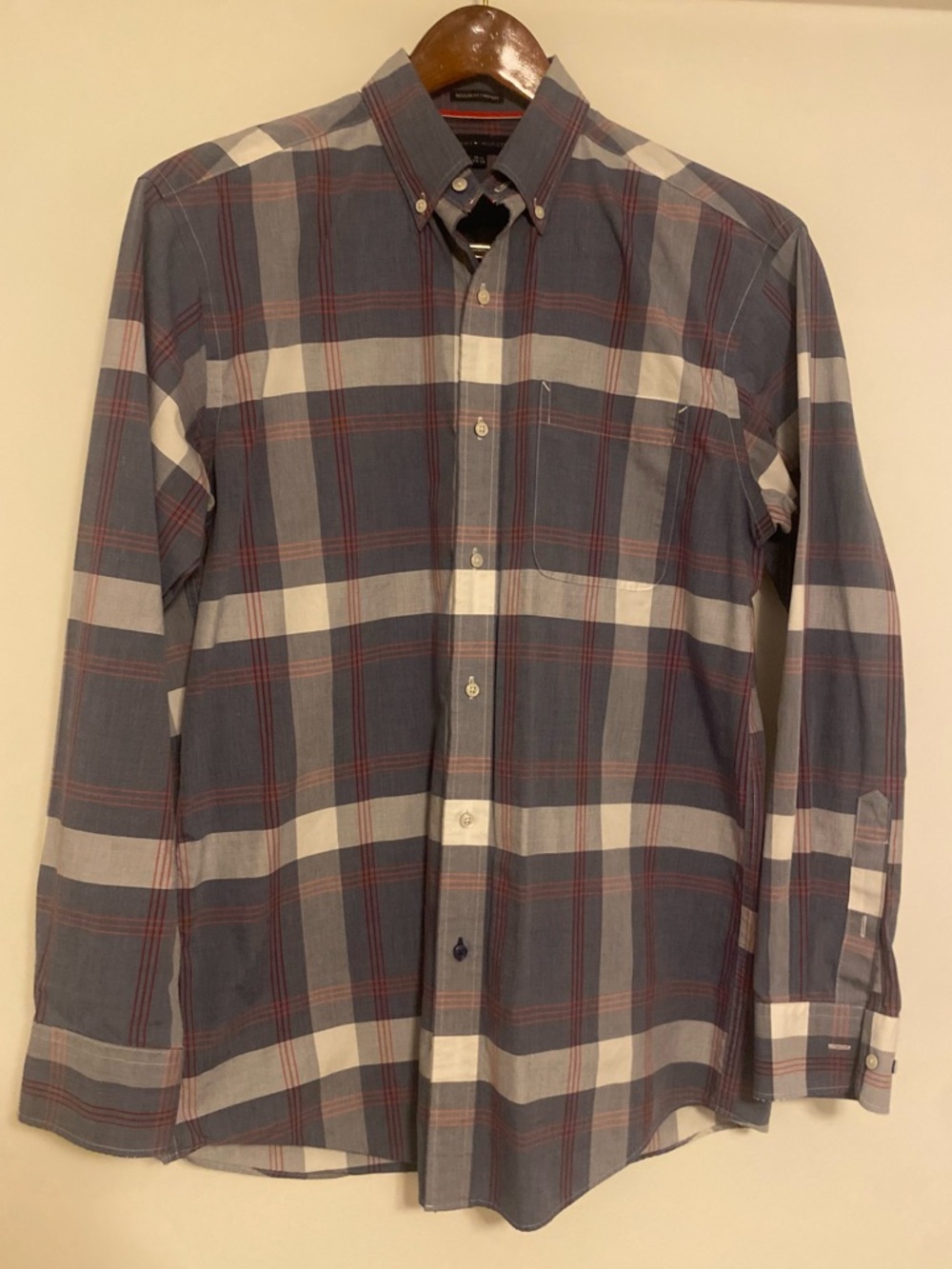 Tommy Hilfiger Dress Shirt Men 15.5 34/35 Regular Fit Non-Iron Plaid Button Down